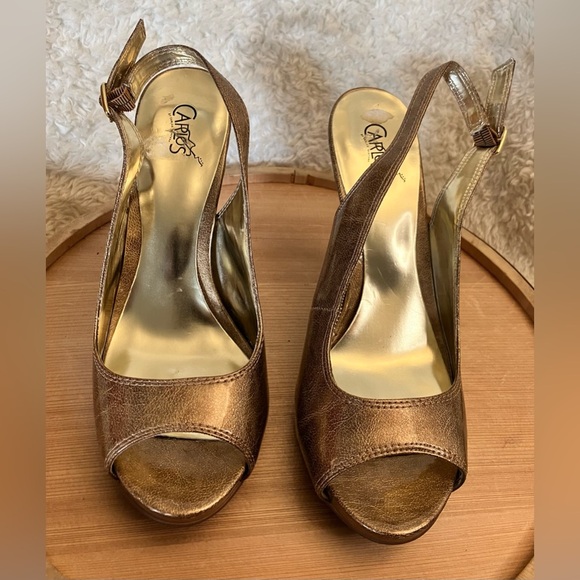 Carlos Santana “Hope” Peep-Toe Slingback Stiletto Heels Bronze Gold Size 9 M - Picture 2 of 7